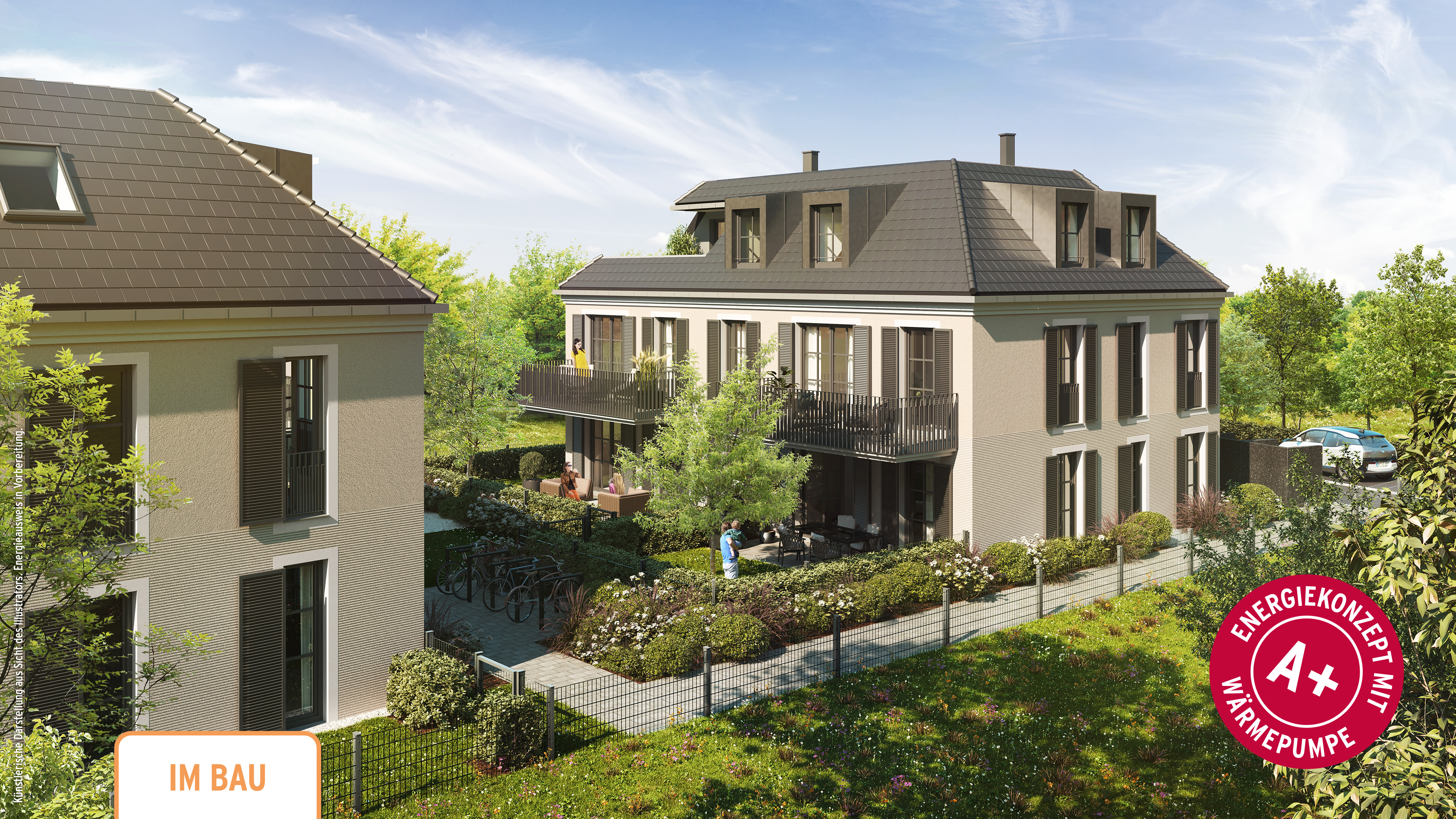 HI-Wohnbau DREIKLANG Illustration Außenansicht HOCHWERTIGER WOHNKOMFORT IN ZEITLOSER ELEGANZ