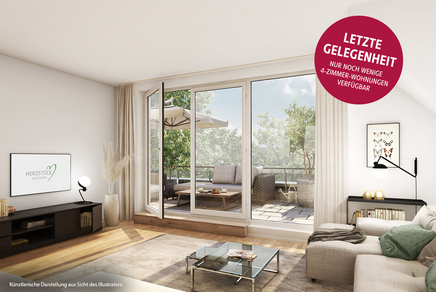 HI-Wohnbau Illustration, beispielhafter Wohnraum „HERZSTÜCK NEUFAHRN“ 