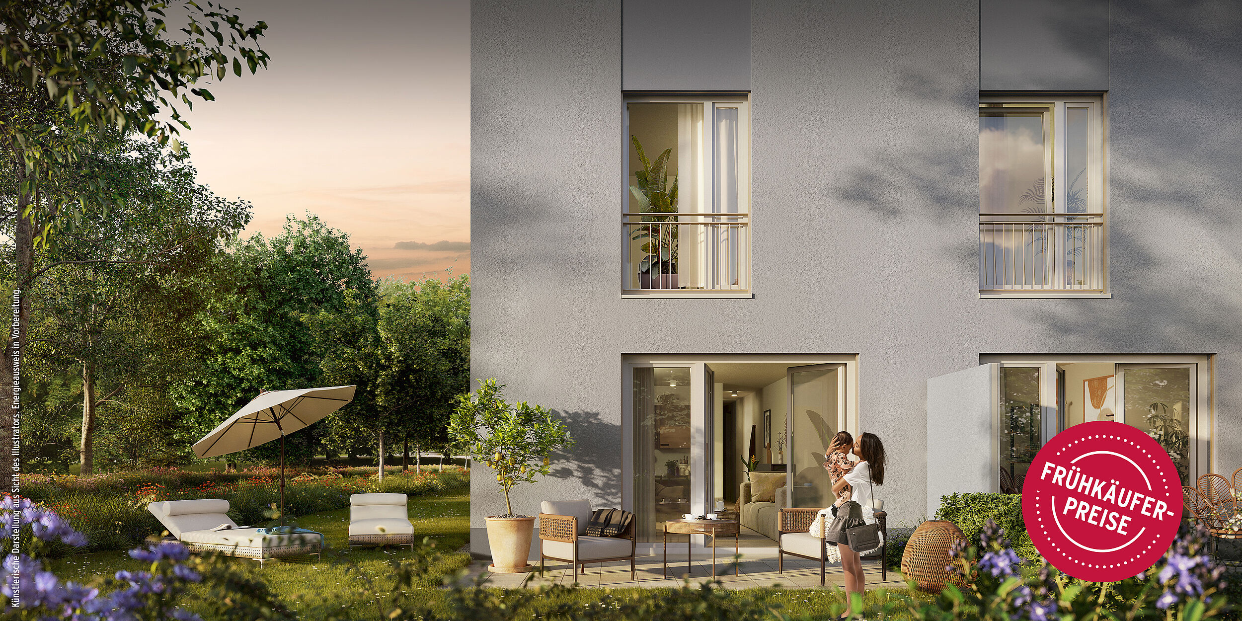 HI-Wohnbau LIEBERMANNS' Illustration Fassade Maisonette-Wohnungen TOWNHOUSE-FEELING MITTEN IN MÜNCHEN (U2)