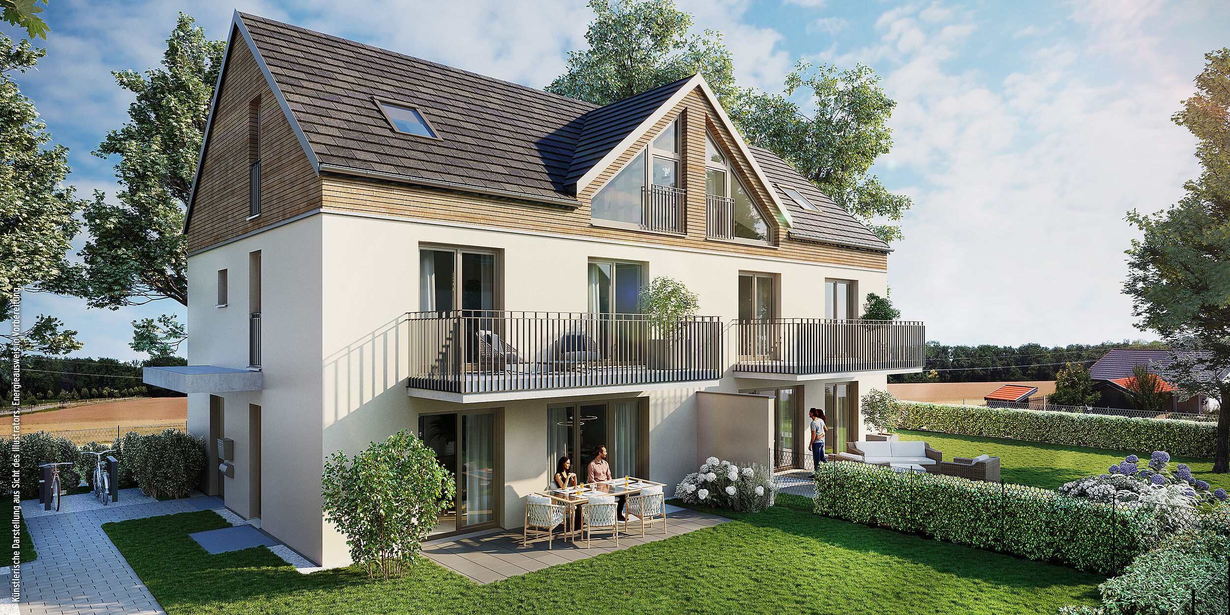 HI-Wohnbau SONNENANGER Illustration Doppelhaus SONNENANGER IN PUTZBRUNN: FAMILIENTRAUM IM GRÜNEN