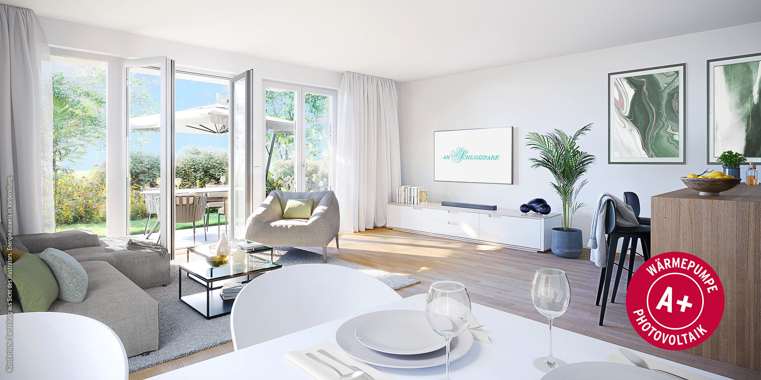 HI-Wohnbau AM SCHLOSSPARK Illustration Innenraum STILVOLLE EIGENTUMSWOHNUNGEN AM SCHLOSSPARK IN GAUTING